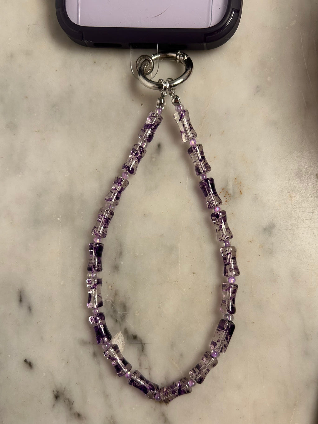 Amethyst Whisper – Handmade Beaded Phone & Bag Charm