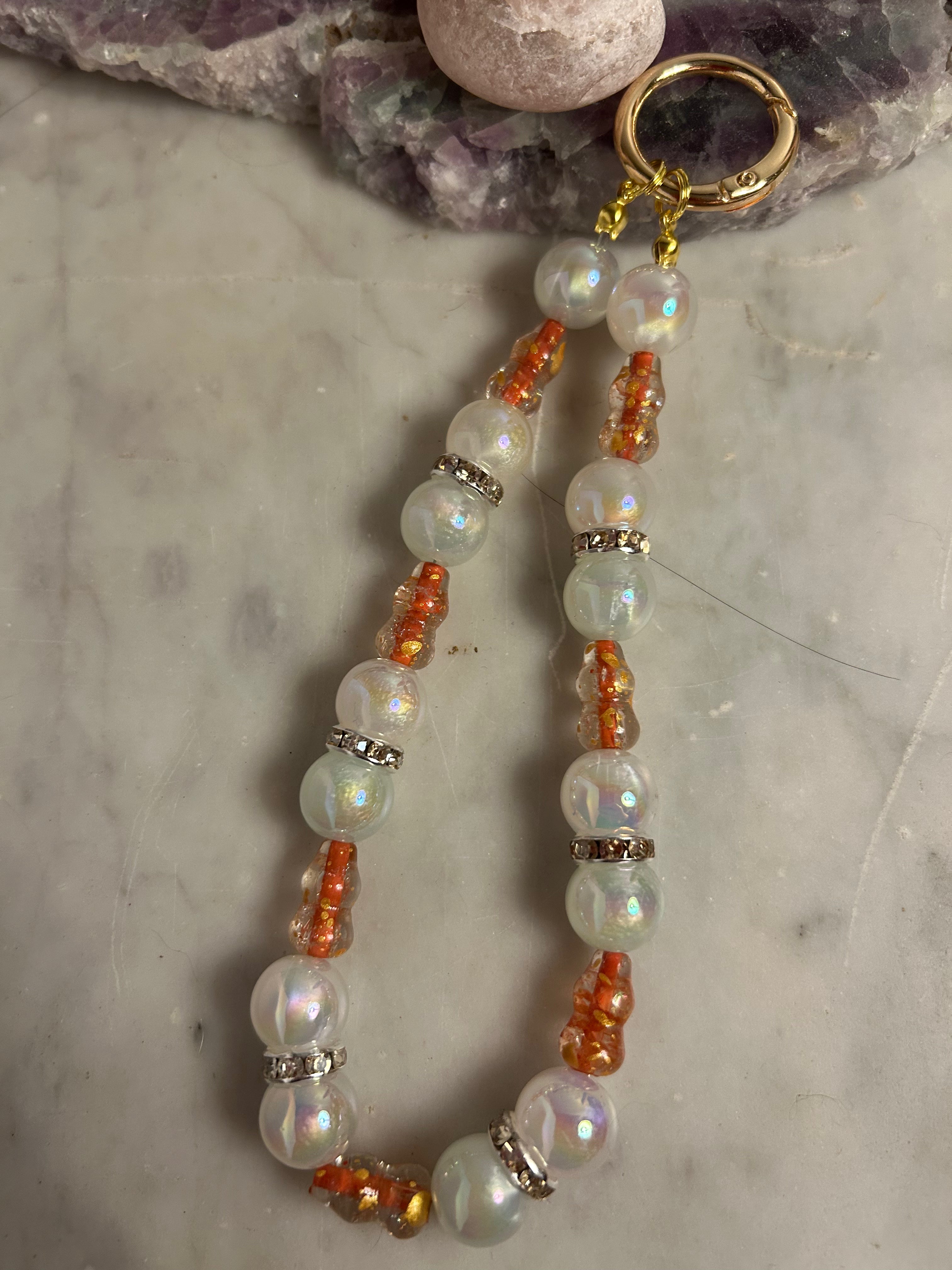 Golden Ember – Handmade Beaded Phone & Bag Charm